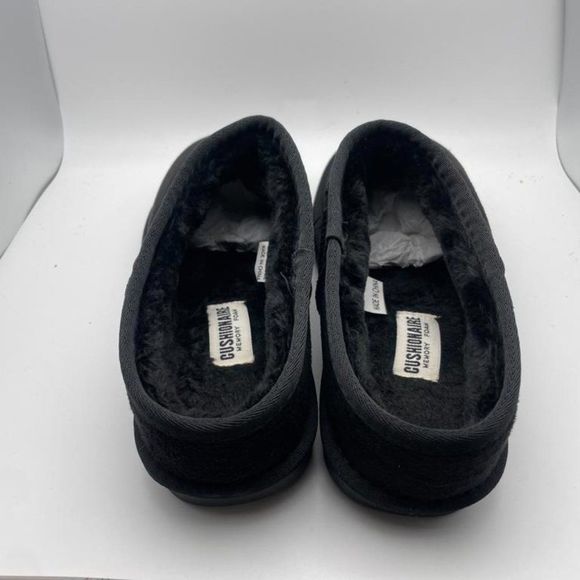 CUSHIONAIRE Women's Cozy Faux Shearling Genuine Suede mule slippers BLACK 8.5 - Picture 4 of 6
